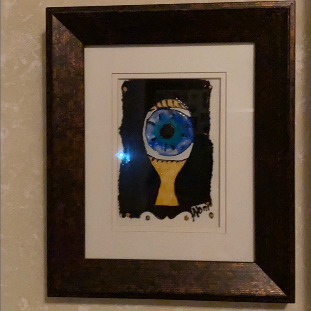 Eye in keyhole original painting matted and framed